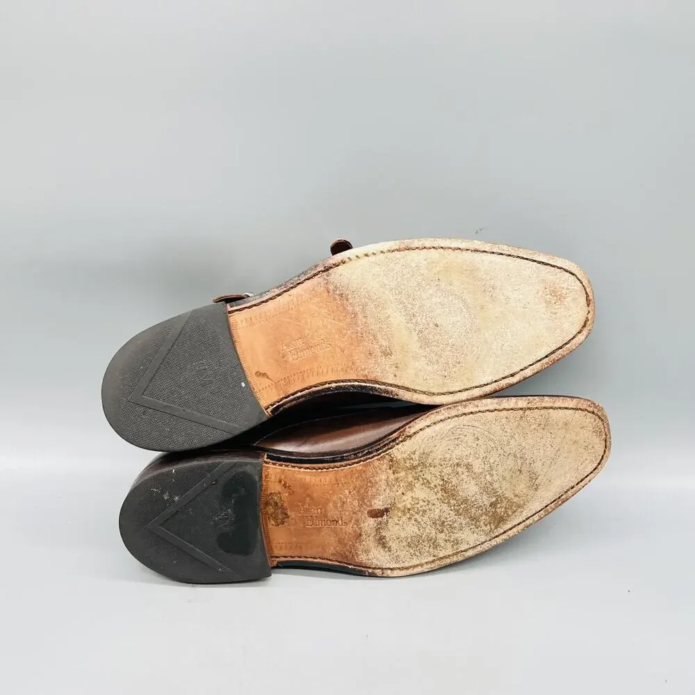 Allen Edmonds Shoes Mens 9.5 Brown Leather Double Monk Strap Cap Toe Dress
